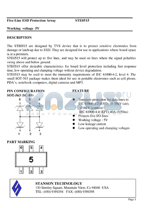 STE0515 datasheet - Five-Line ESD Protection Array