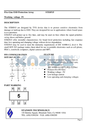STE0515D52RG datasheet - Five-Line ESD Protection Array