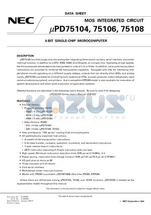 UPD75108 datasheet - 4-BIT SINGLE-CHIP MICROCOMPUTER