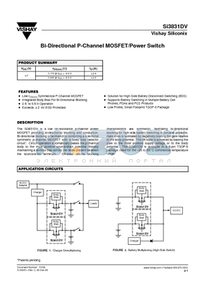 SI3831DV datasheet - Bi-Directional P-Channel MOSFET/Power Switch