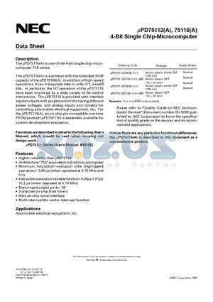 UPD75112GFA datasheet - 4-Bit Single Chip-Microcomputer