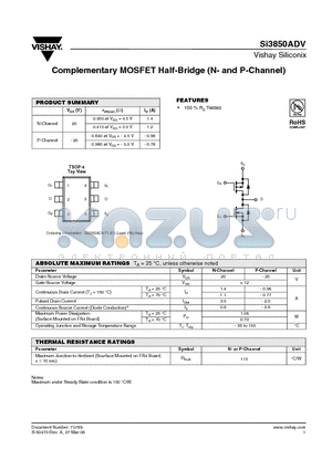 SI3850ADV-T1-E3 datasheet - Complementary MOSFET Half-Bridge (N- and P-Channel)