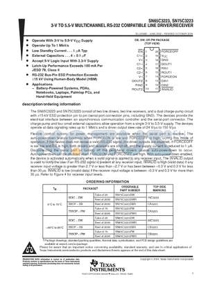 SN75C3223PWRE4 datasheet - 3-V TO 5.5-V MULTICHANNEL RS-232  COMPATIBLE LINE DRIVER/RECEIVER