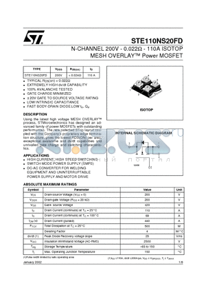 STE110NS20FD datasheet - N-CHANNEL 200V - 0.022W - 110A ISOTOP MESH OVERLAY Power MOSFET
