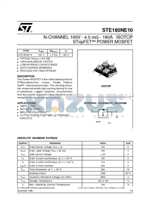 STE180NE10 datasheet - N-CHANNEL 100V - 4.5 mohm - 180A ISOTOP STripFET] POWER MOSFET