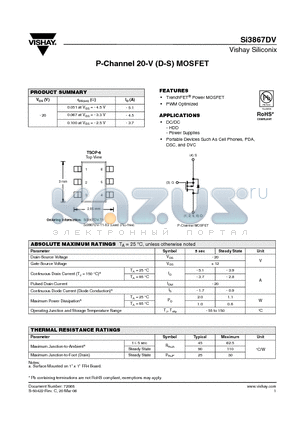SI3867DV-T1 datasheet - P-Channel 20-V (D-S) MOSFET