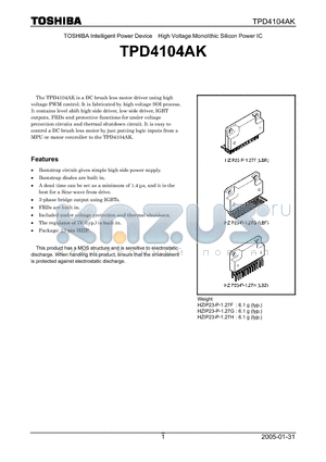 TPD4104AK datasheet - TOSHIBA Intelligent Power Device High Voltage Monolithic Silicon Power IC