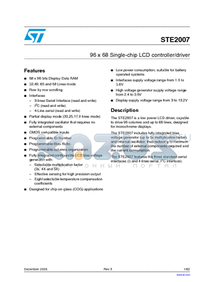 STE2007DIE2 datasheet - 96 x 68 Single-chip LCD controller/driver