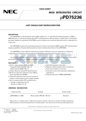 UPD75236GJ datasheet - 4-BIT SINGLE-CHIP MICROCOMPUTER