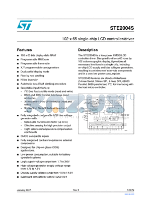 STE2004SDIE2 datasheet - 102 x 65 single-chip LCD controller/driver