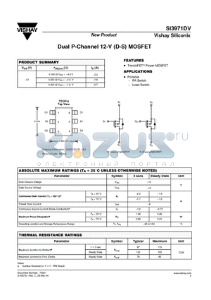 SI3971DV datasheet - Dual P-Channel 12-V (D-S) MOSFET