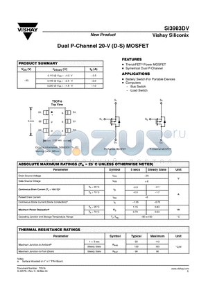 SI3983DV-T1-E3 datasheet - Dual P-Channel 20-V (D-S) MOSFET