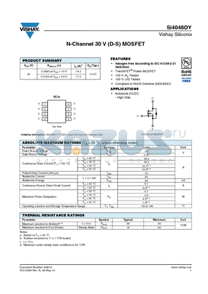 SI4048DY datasheet - N-Channel 30 V (D-S) MOSFET