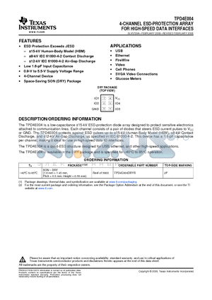 TPD4E004_2 datasheet - 4-CHANNEL ESD-PROTECTION ARRAY FOR HIGH-SPEED DATA INTERFACES