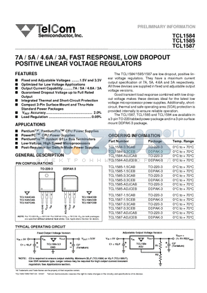 TCL1584-ADJCEB datasheet - 7A / 5A / 4.6A / 3A, FAST RESPONSE, LOW DROPOUT POSITIVE LINEAR VOLTAGE REGULATORS