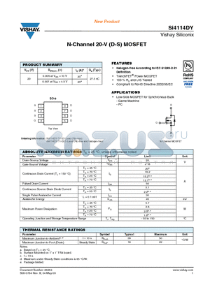 SI4114DY-T1-E3 datasheet - N-Channel 20-V (D-S) MOSFET