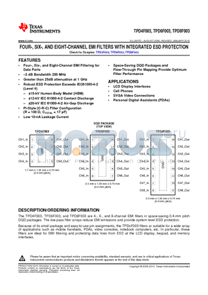 TPD4F003DQDR datasheet - FOUR-, SIX-, AND EIGHT-CHANNEL EMI FILTERS WITH INTEGRATED ESD PROTECTION