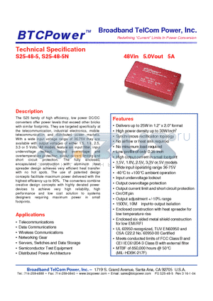 S25-48-5 datasheet - 48Vin 5.0Vout 5A