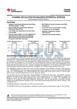 TPD4S009 datasheet - 4-CHANNEL ESD SOLUTION FOR HIGH-SPEED DIFFERENTIAL INTERFACE