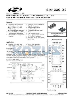 SI4133G-X2 datasheet - DUAL-BAND RF SYNTHESIZER WITH INTEGRATED VCOS FOR GSM AND GPRS WIRELESS COMMUNICATIONS