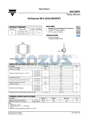 SI4134DY datasheet - N-Channel 30-V (D-S) MOSFET