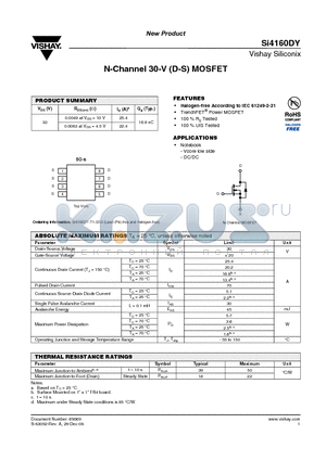 SI4160DY datasheet - N-Channel 30-V (D-S) MOSFET