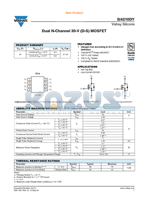 SI4210DY datasheet - Dual N-Channel 30-V (D-S) MOSFET