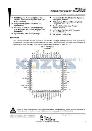 SN75FC1000PJD datasheet - 1-GIGABIT FIBRE CHANNEL TRANSCEIVER