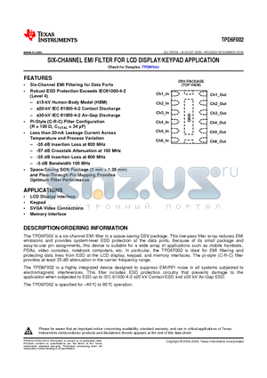 TPD6F002DSVR datasheet - SIX-CHANNEL EMI FILTER FOR LCD DISPLAY/KEYPAD APPLICATION