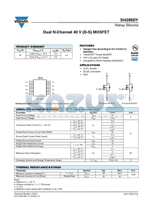 SI4288DY-T1-GE3 datasheet - Dual N-Channel 40 V (D-S) MOSFET