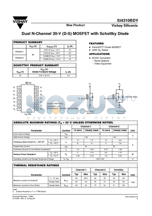 SI4310BDY datasheet - Dual N-Channel 30-V (D-S) MOSFET with Schottky Diode