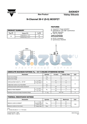 SI4364DY datasheet - N-Channel 30-V (D-S) MOSFET