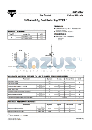 SI4390DY datasheet - N-Channel Qg, Fast Switching WFET