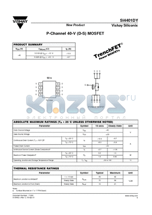 SI4401DY datasheet - P-Channel 40-V (D-S) MOSFET