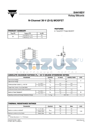 SI4416DY datasheet - N-Channel 30-V (D-S) MOSFET
