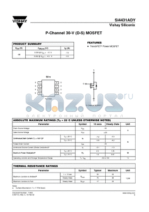 SI4431ADY datasheet - P-Channel 30-V (D-S) MOSFET