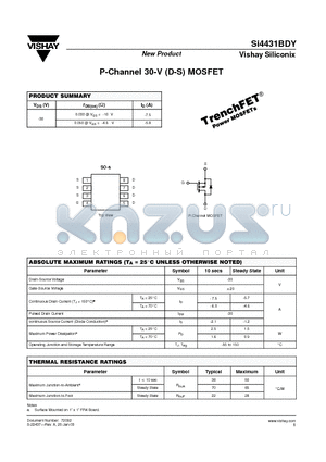 SI4431BDY datasheet - P-Channel 30-V (D-S) MOSFET
