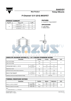 SI4451DY datasheet - P-Channel 12-V (D-S) MOSFET