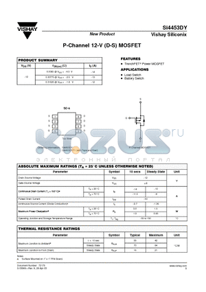 SI4453DY datasheet - P-Channel 12-V (D-S) MOSFET
