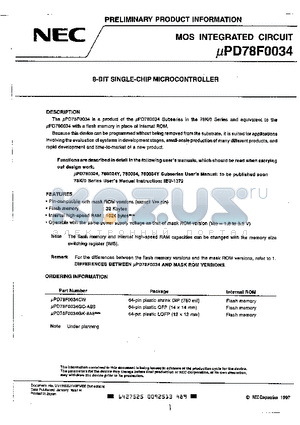 UPD780018 datasheet - 8-BIT SINGLE-CHIP MICROCONTROLLER