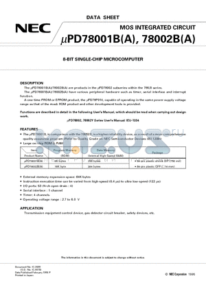 UPD78001BCWA datasheet - 8-BIT SINGLE-CHIP MICROCOMPUTER