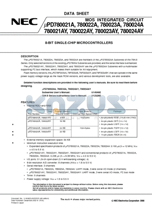 UPD780023AF1-XXX-CN3 datasheet - 8-BIT SINGLE-CHIP MICROCONTROLLERS