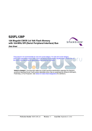 S25FL128P_12 datasheet - 128 Megabit CMOS 3.0 Volt Flash Memory with 104-MHz SPI (Serial Peripheral Interface) Bus
