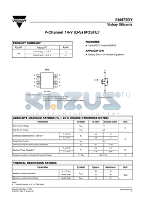 SI4473DY-T1 datasheet - P-Channel 14-V (D-S) MOSFET