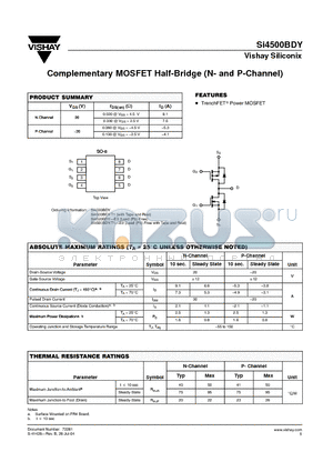 SI4500BDY-T1-E3 datasheet - Complementary MOSFET Half-Bridge (N- and P-Channel)