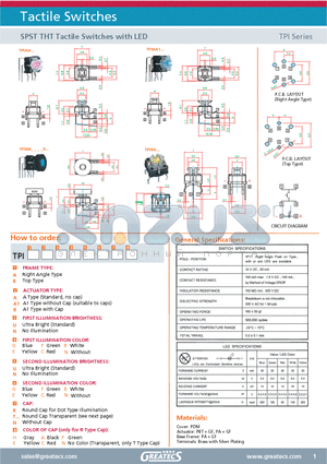 TPIAANBUGRH datasheet - SPST THT Tactile Switches with LED