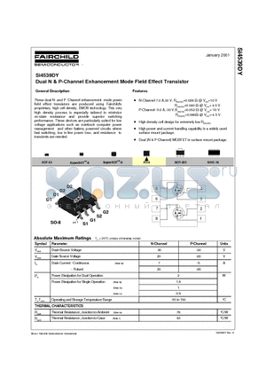 SI4539 datasheet - Dual N & P-Channel Enhancement Mode Field Effect Transistor