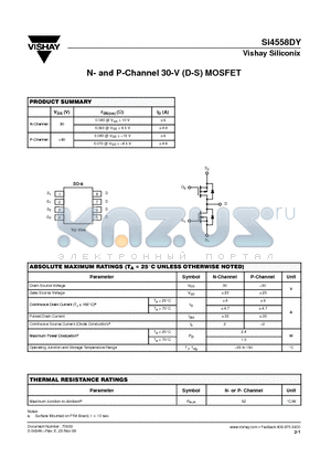 SI4558DY datasheet - N- and P-Channel 30-V (D-S) MOSFET