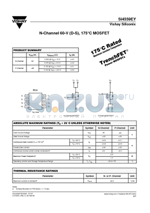 SI4559EY datasheet - N-Channel 60-V (D-S), 175`C MOSFET