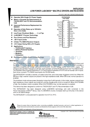 SN75LBC241DWR datasheet - LOW-POWER LinBiCMOS MULTIPLE DRIVERS AND RECEIVERS